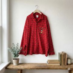 Disney ネルシャツ ジップアップ 赤黒 ミッキー Lサイズ 美品 - メルカリ