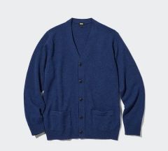 UNIQLOプレミアムラムVネックカーディガン（長袖） 68ブルー メンズM 