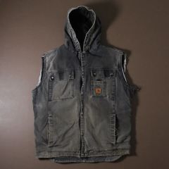 Carharttカーハート フード付き ダック地 ワークベスト グレーLsize