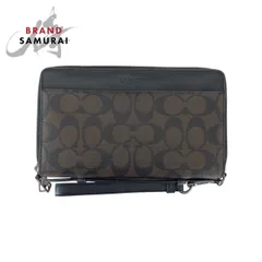 美品 COACH コーチ シグネチャー ブラウン ダークブラウン ブラック F66562 長財布 オーガナイザー クラッチバッグ メンズ 600104【中古】