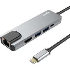 USB type C HDMI LAN ハブ タイプC 変換アダプタ 5in1 Tuwejia 4K解像度 HDMI出力+5Gbps イーサネット LANポート+USB-A データ転送ポート*2+高速PD充電ポートUSB-C LAN ハブ iPhon ...