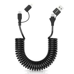 【新品】 aceyoon 4in1 スプリング充電ケーブル 最大100W急速充電 USB-C/USB-A to Lightning/Type-C対応 一本多役 スパイラル伸縮式 1.5m コイル充電コード データ転送 for iPhone 17 for G 0
