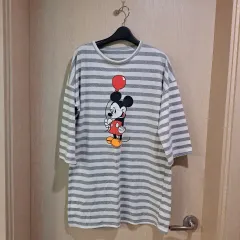 ミッキーマウス ストライプ 半袖 ロングTシャツ サイズ77