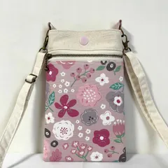 スマホポシェット  フラワーピンク ショルダーストラップ付き