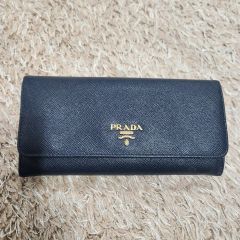 PRADA プラダ サフィアーノ 長財布 ネイビー ゴールド金具 フラップ