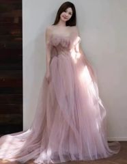 チュールオフショルダー花柄Iラインワンピースドレス結婚式二次会