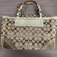 (o) COACH コーチ シグネチャー ハンドバッグ トートバッグ キャンバス レザー ベージュ ブラウン/1140
