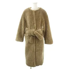 エイチ&エム H&M フェイクファーコート XS 茶 ブラウン ノーカラー 長袖 ウエストベルト 比翼 /MN18 ■GY99のサムネイル