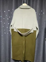 ウールカシミア バイカラー ロング ハンドメイドコート カーキ ベージュ -77