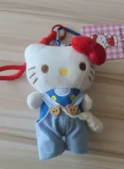ハローキティ ぬいぐるみ キーホルダー ブルー オーバーオール