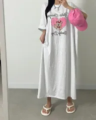 オーバーサイズ半袖ロング丈ワンピース