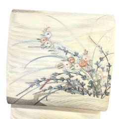 夏帯 絽つづれ袋帯 白地 萩の柄 刺繍 未使用 - メルカリ