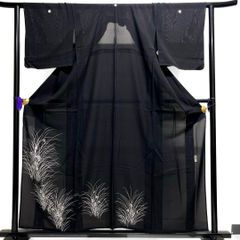 夏着物 付下げ 絽 二重紗 ドロンワーク 葉模様 黒色 KK-1606 - メルカリ