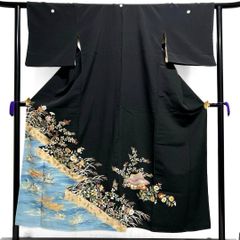 大彦謹製 アンティーク 黒留袖 身丈152 相良刺繍 刺繍 着物 041b p 