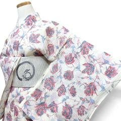小千谷縮　夏用　小紋　身丈160　牡丹　白地　正絹　着物　041b p 小千谷縮 夏用 小紋 身丈160 牡丹 白地 正絹 着物 041b p - メルカリ