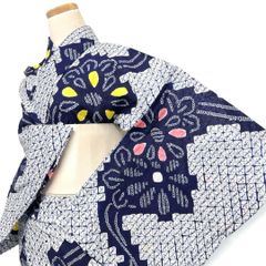 浴衣 有松鳴海絞り 藍染 花 花模様 流線 着物 053b - メルカリ