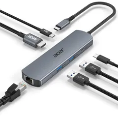 Acer USB C ハブ【6-in-1】Type-C to HDMI ハブ 4K@60Hz、1000Mbps 有線LAN ポート、USB-A 3.0×2 & USB-C 3.0、PD 100W対応 タイプC Hub アダプター ノートPC タブレッ ...