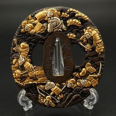 日本刀装具 刀鍔 菊紋の図 OS02 銀色 銅地 金工 細工 銀メッキ 鍔 つば