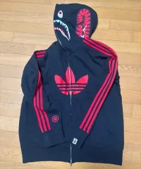 アディダス BAPE シャーク フーディー ブラック/レッド XL サイズ