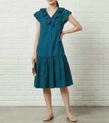Liala×PG チューリップ袖ティアードワンピース M ネイビーソリッド