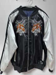 日本地図 雀 刺繍 ロングの スカジャン ブラック ホワイト - メルカリ