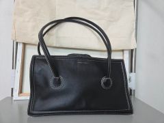 日本製 本革 資生堂 THE GINZA レザートートバッグ 黒キーストラップ付 