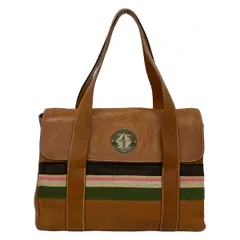 Kate spade(ケイトスペード) ショルダーバッグ - ブラウン×カーキ×マルチ ボーダー レザー