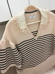 21 The HANDSOME O'2nd オッズセカンド 編み レイ クロシェ KARA（カラ） ニール 半袖 パフ ストライプ ベージュ