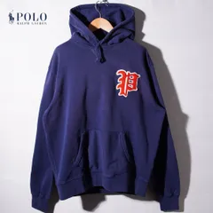 ポロラルフローレン POLO RALPH LAUREN Pロゴ パーカー L ネイビー ワッペン刺繍 P-LOGO P-Wing デザイン スウェットフーディー オーバーサイズ ストリート アメカジ Y2K 古着 D262
