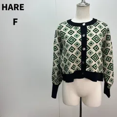 HARE カーディガン F オフホワイト 白 レディース クロップド 幾何学柄【m080】