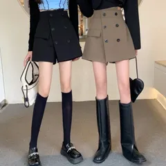 人気商品 レトロガーリー フロントボタンショートパンツ レディース 春夏 秋冬 スカパン ミニ丈 スカート ショートパンツ キュロット Aライン ハイウエスト ショート丈 着痩せ 美脚 スカート風 通勤 通学 ブラック カーキ