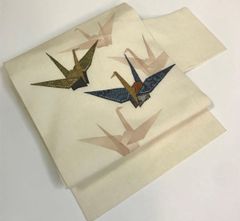 開き名古屋帯 結城紬 正絹 水色 カモメ 中古 手描友禅 yzk1010 - メルカリ