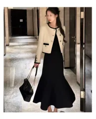 ブラックロングワンピース アイボリー ジャケット セット
