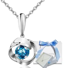 【新品】 [EVER FLAWLESS] 【日本製】 ネックレス レディース シルバー スワロフスキージルコニア採用 母の日 彼女 妻 記念日プレゼント ブルー アズキチェーン 45cm 誕生日 成人の日 母の日 結婚記念日結婚祝い プレゼント 0のサムネイル