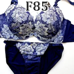 ●46[F85＆LⅬ]Elegante魅惑的なブラジャーショーツセット　インディゴブルー＆パールブルー花柄　大きなカップサイズ 新品未使用のサムネイル