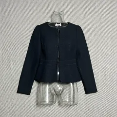 L Mitsumine ウィメンズ ネイビー ラウンド ブレーザー ジャケット