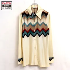 70s vintage Que Dice 幾何学柄 長袖シャツ メンズ 表記Sサイズ