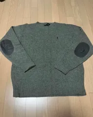 XL ポロ ラルフローレン エルボーパッチ ニット グレー ラムウール
