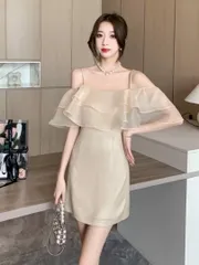 人気商品 ラメ輝くドレス　シースルー　オフショルダー上品ミニドレス★結婚式&パーティー