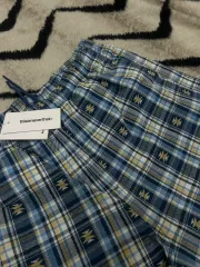 L ディスイズネバーザット アフリカン CHECK 밴딩 ワイド コットンパンツ/ブルーのサムネイル