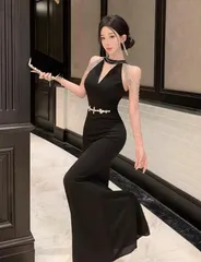 人気商品 【新品・未使用】ロングドレス ホルターネック ロング丈 タイト パーティー/クラブ/ナイトクラブ セクシー エレガント 高見え 華やか 美脚見え 写真映え お呼ばれ 二次会 同窓会 デートにも 旬トレンド