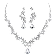 [Brand New] [Umiwe] Necklace and Earrings 2-Piece Set - Popular Women's Wedding Jewelry Set - Sparkling Zirconia Crystal - Women's Accessories - Mother's Day Gift, Birthday Gift, Wedding, Party, Christmas Present - Wedding Necklace Style 0