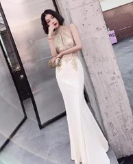 人気商品 イブニングドレス ホルターネック マーメイド パーティー/結婚式/二次会 華やか 体型カバー 裏地付き お呼ばれ/パーティー/結婚式/二次会/成人式/演奏会 S～XL 光沢感 ドレスコード対応 裏地 サイズ展開S～XL