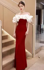 人気商品 イブニングドレス ロング ベルベット オフショルダー タイト 高級感 パーティードレス 二次会 結婚式 二次会 同窓会 披露宴 パーティー お呼ばれ ナイト 成人式 演奏会 発表会 上品 裏地あり サイズ S M L XL
