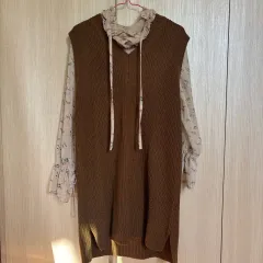 ブラウン ニット ロング ベスト ONE PIECE