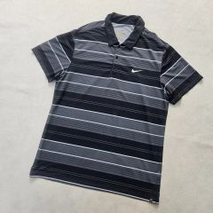 美品】NIKE DRI-FIT ストライプ ポロシャツ 黒白 XL - メルカリ