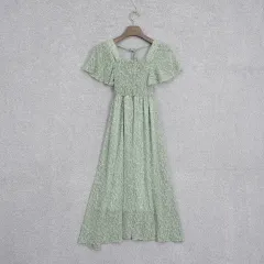 ホットピンク ライトグリーン バカンスルック シフォン ワンピース 44-55size