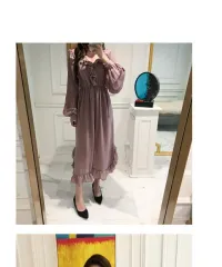 リボン プリーツ ロング丈ワンピース