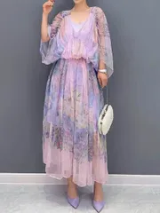 人気商品 ワンピース レディース マキシワンピース ロングワンピース 長袖 シースルー オールシーズン ゆったり 旅行  おしゃれ 通勤 きれいめ 体型カバー お呼ばれ 二次会 結婚式 1204