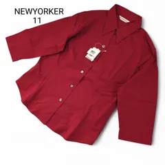 NEWYORKER ニューヨーカー 未使用 レディース シャツ ブラウス ストレッチ 11号 コットン100% サラッと生地 レッド